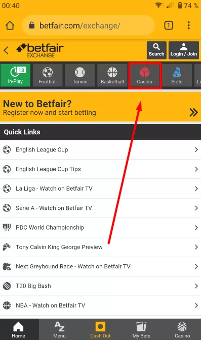Casino in betfair